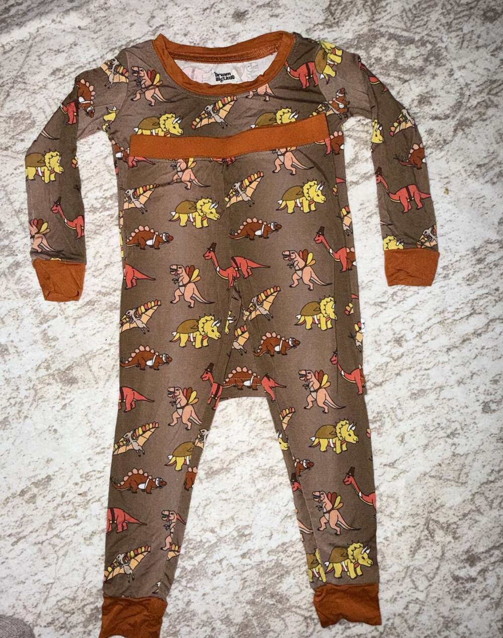 18/24m Dream Big Little Brown Dinosaur Print Romper Pajamas